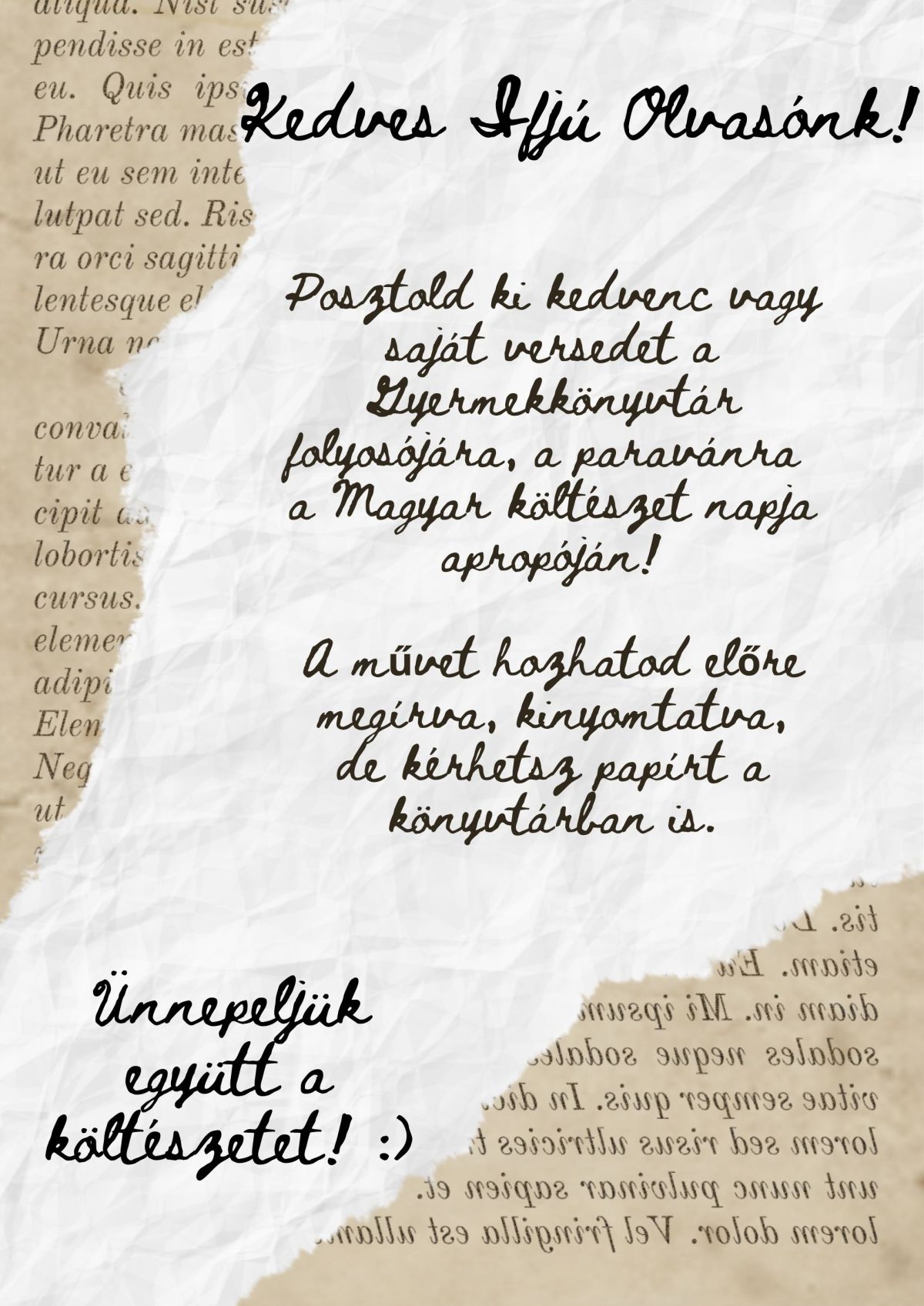 Posztolj és mondj verset a Vörösmarty Mihály Könyvtárban április 11-én, a Költészet Napján!