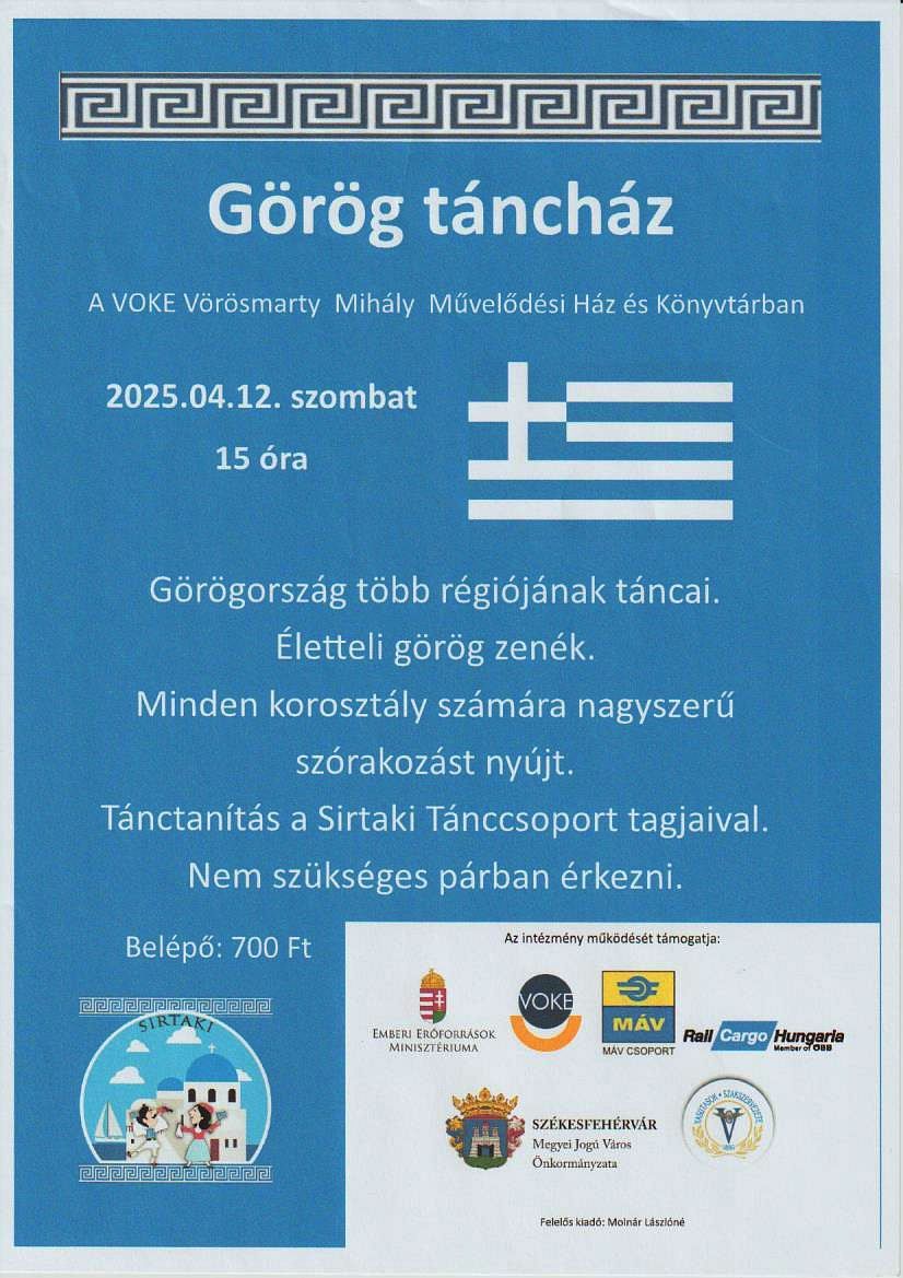 Görög táncház lesz szombat délután a VOKE művelődési házban