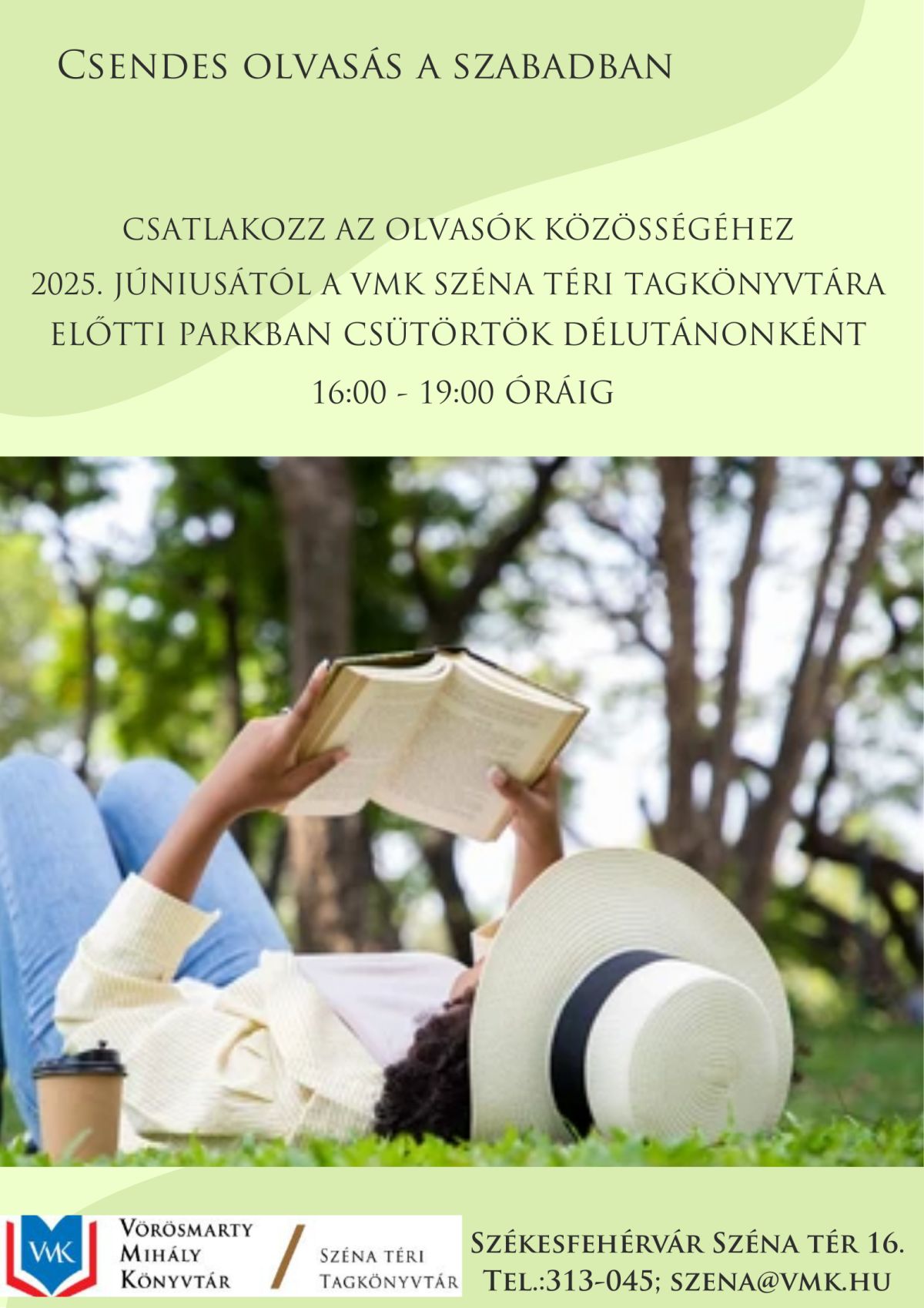 Csendes olvasás a parkban, a Széna téri Tagkönyvtár szervezésében