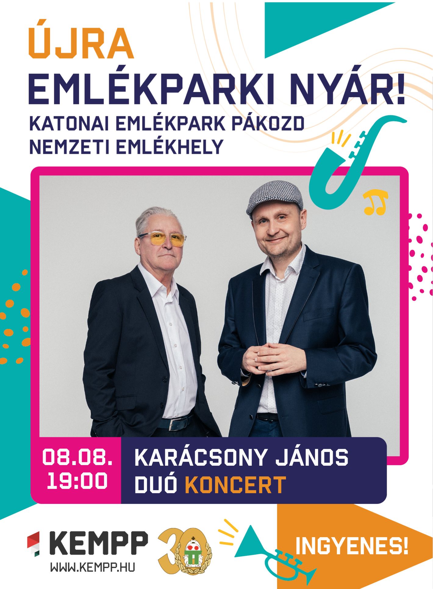 A Karácsony János Duó koncertjével zárul az Emlékpari Nyár