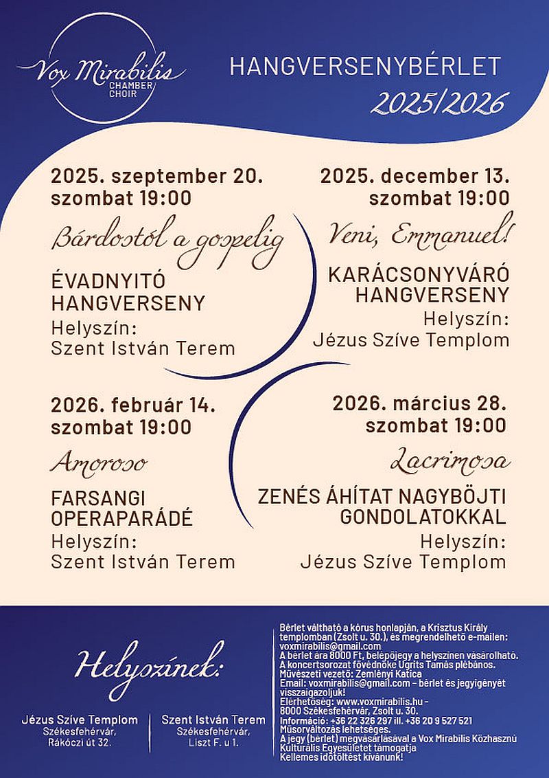 Már kapható a Vox Mirabilis Kamarakórus 2025/26-os hangversenybérlete