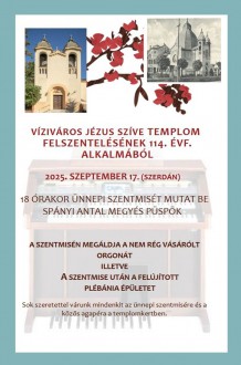 Templomszentelési évforduló lesz szerdán Vízivárosban