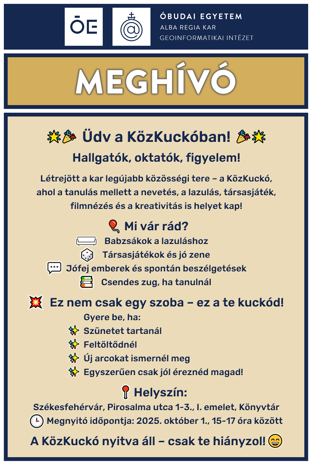 Október 1-jén nyílik az Óbudai Egyetem Alba Regia Karának új közösségi tere