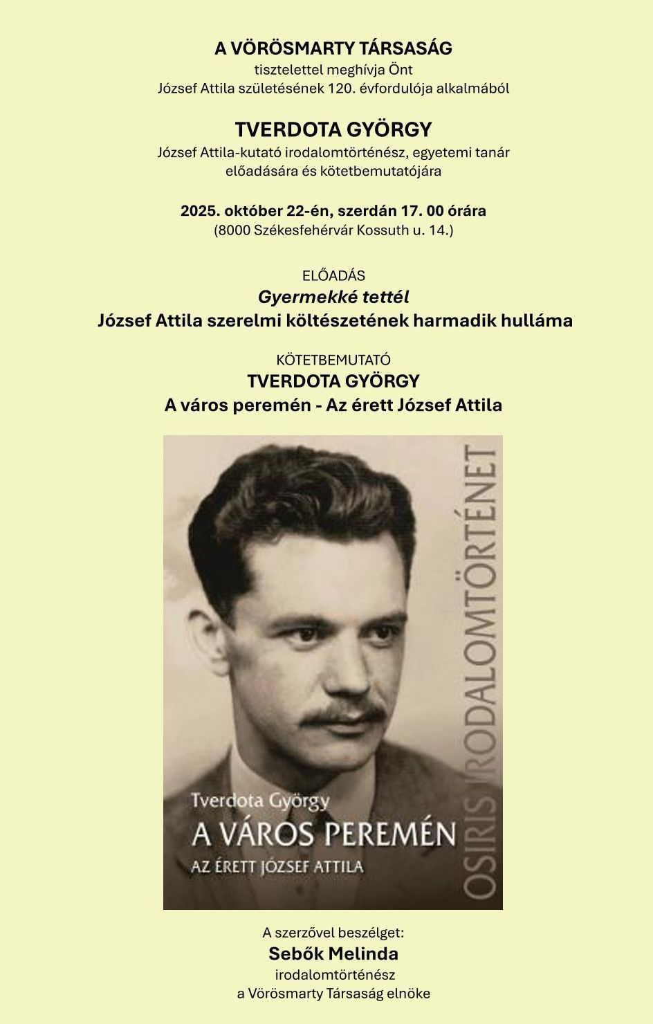 Október második felében is tartalmas beszélgetéssekkel vár a Vörösmarty Társaság