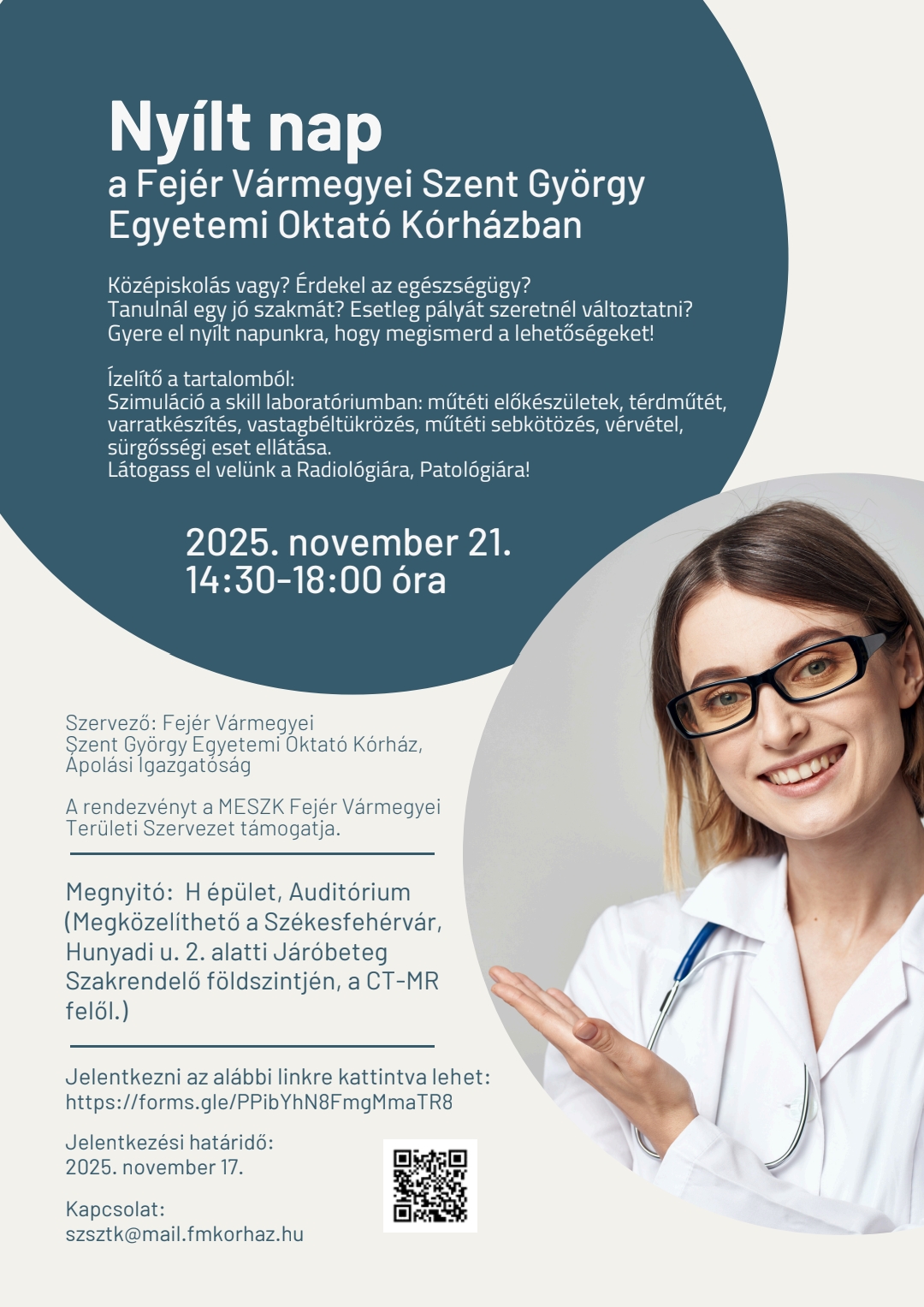 Őszi nyílt nap középiskolásoknak november 21-én a Szent György Kórházban