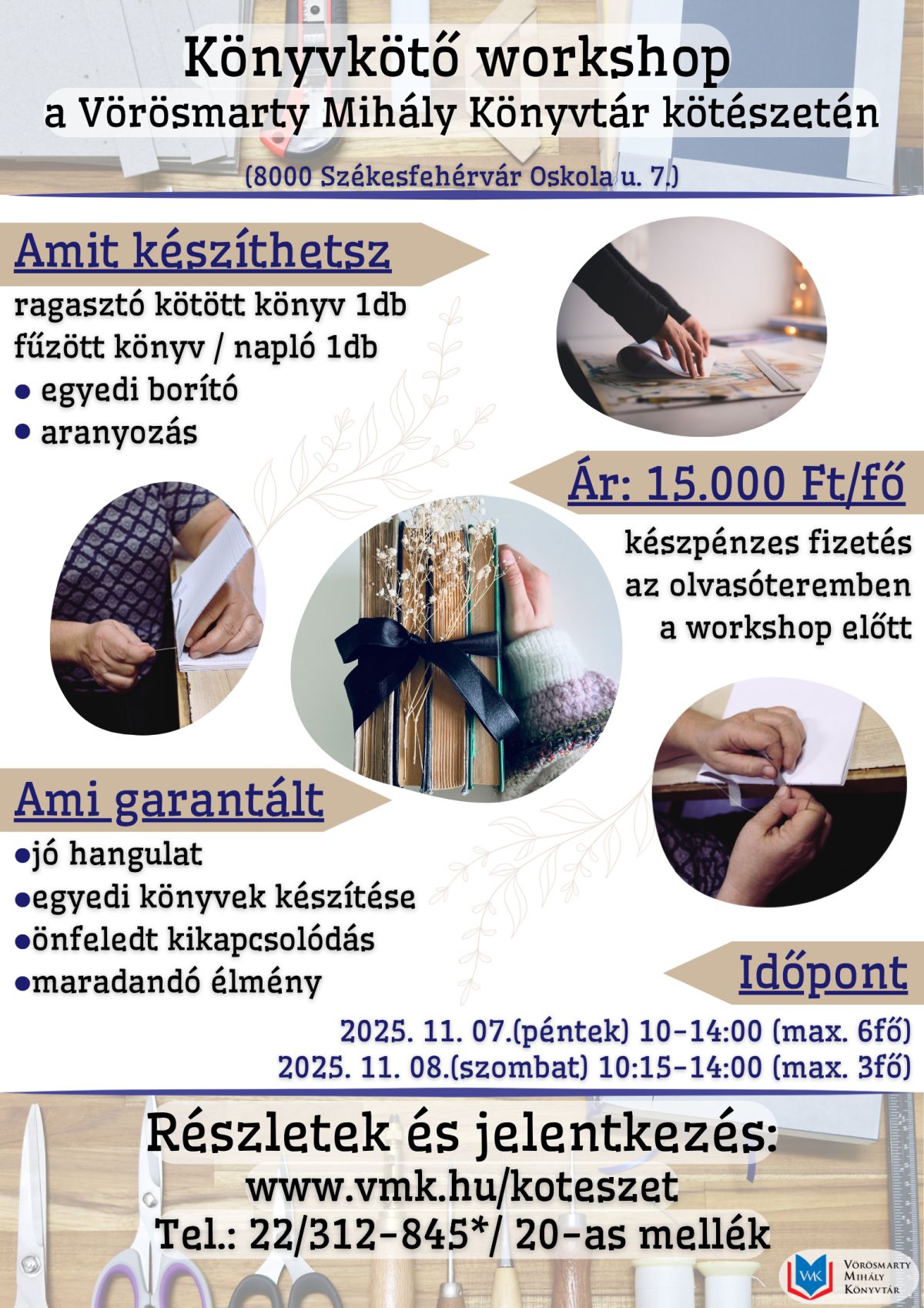 Ismét könyvkötő workshopot tartanak a Vörösmarty Mihály Könyvtárban