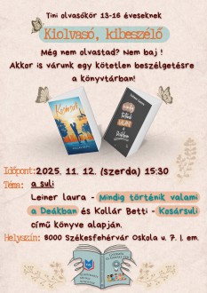 Kiolvasó, kibeszélő – olvasókör tiniknek a könyvtár gyermek és kamasz terében