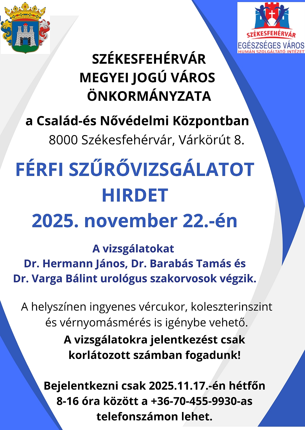Ingyenes férfi szűrőnap - november 17-én lehet bejelentkezni