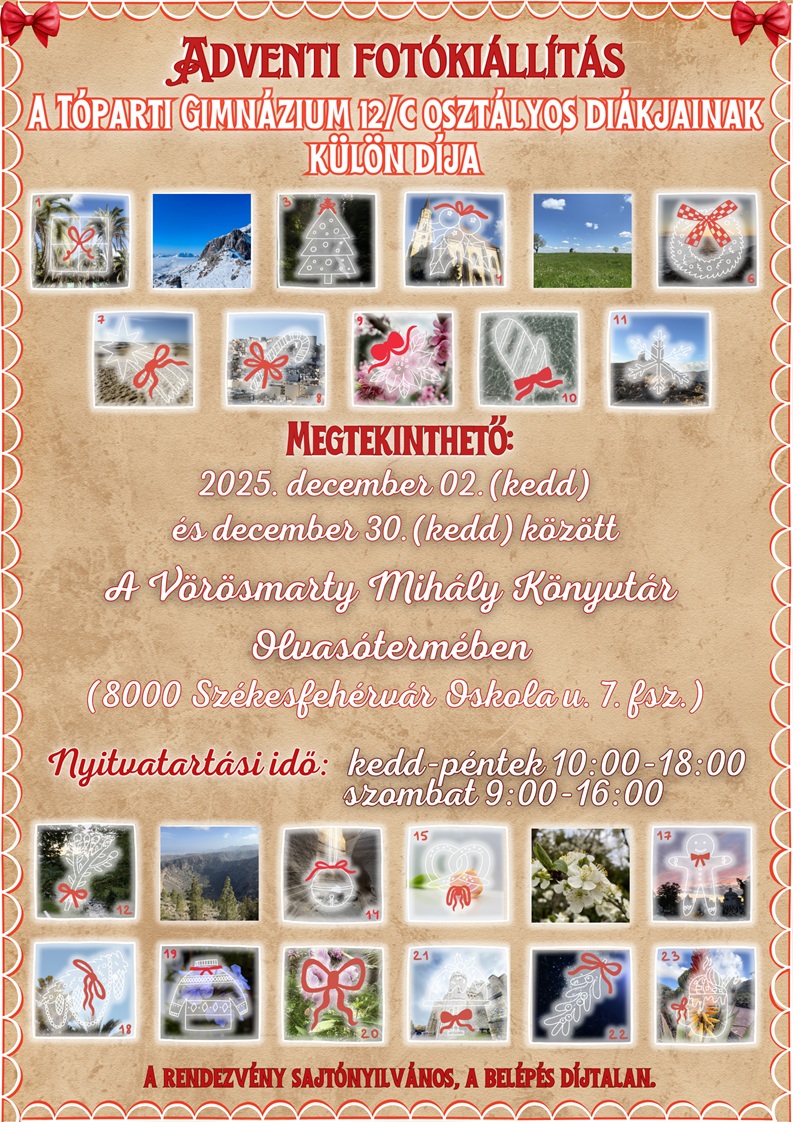 Adventi fotókiállítás az Olvasóteremben a Tóparti Gimnázium diákjainak munkáiból