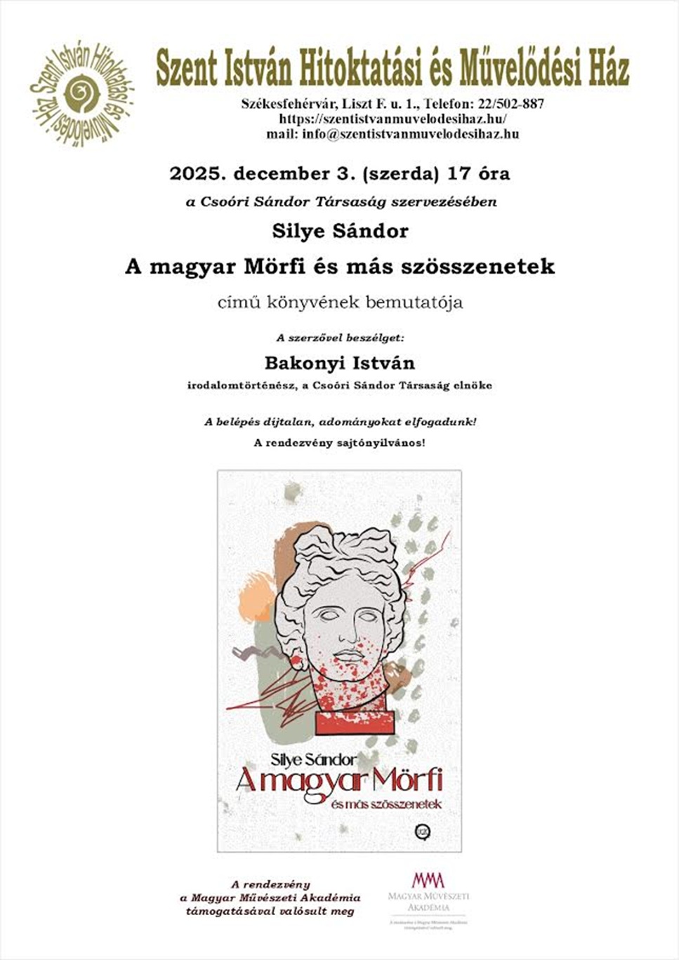 A magyar Mörfi és más szösszenetek – könyvbemutató szerdán este a Szent István Művelődési Házban