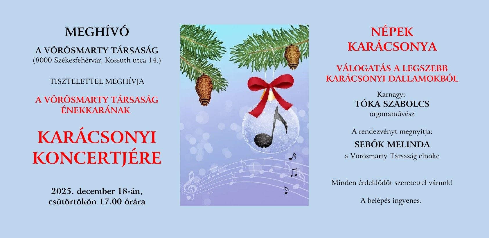 Népek karácsonya – ingyenes koncertet ad a Vörösmarty Társaság énekkara