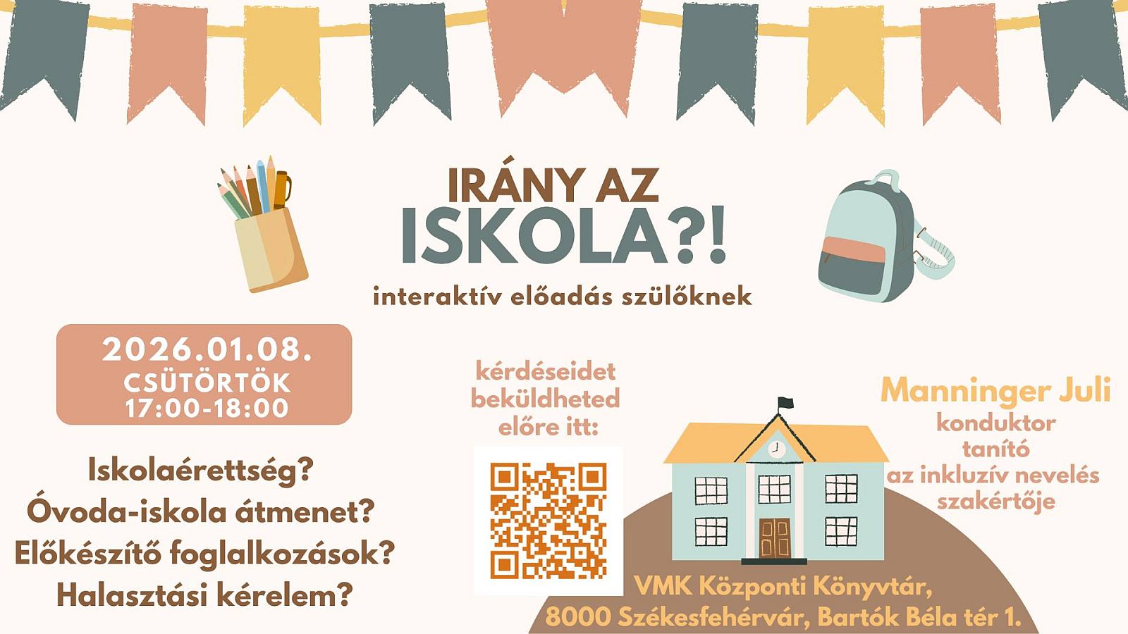 Irány az iskola?! – interaktív előadást tartanak szülőknek a Vörösmarty Könyvtárban