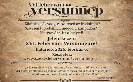Fehérvári Versünnep - február 6-ig lehet jelentkezhetnek a diákok