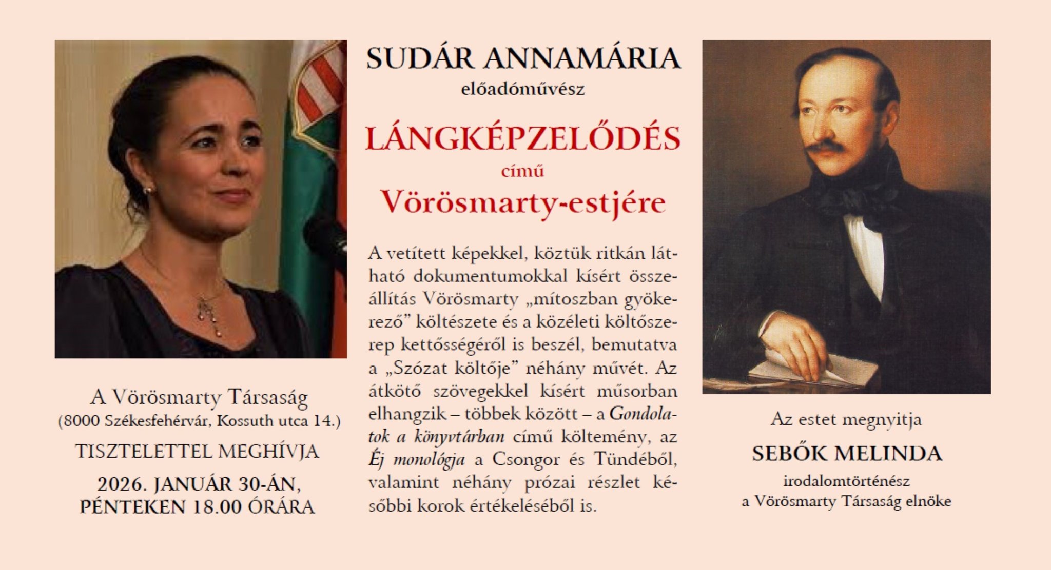 Lángképződés – Sudár Annamária Vörösmarty-estje január 30-án