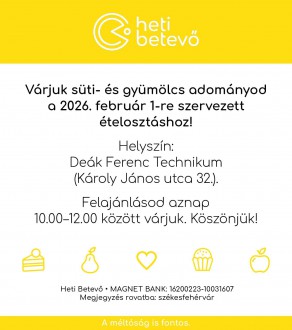 Fehérvári Heti Betevő – vasárnap folytatódik az ételosztás