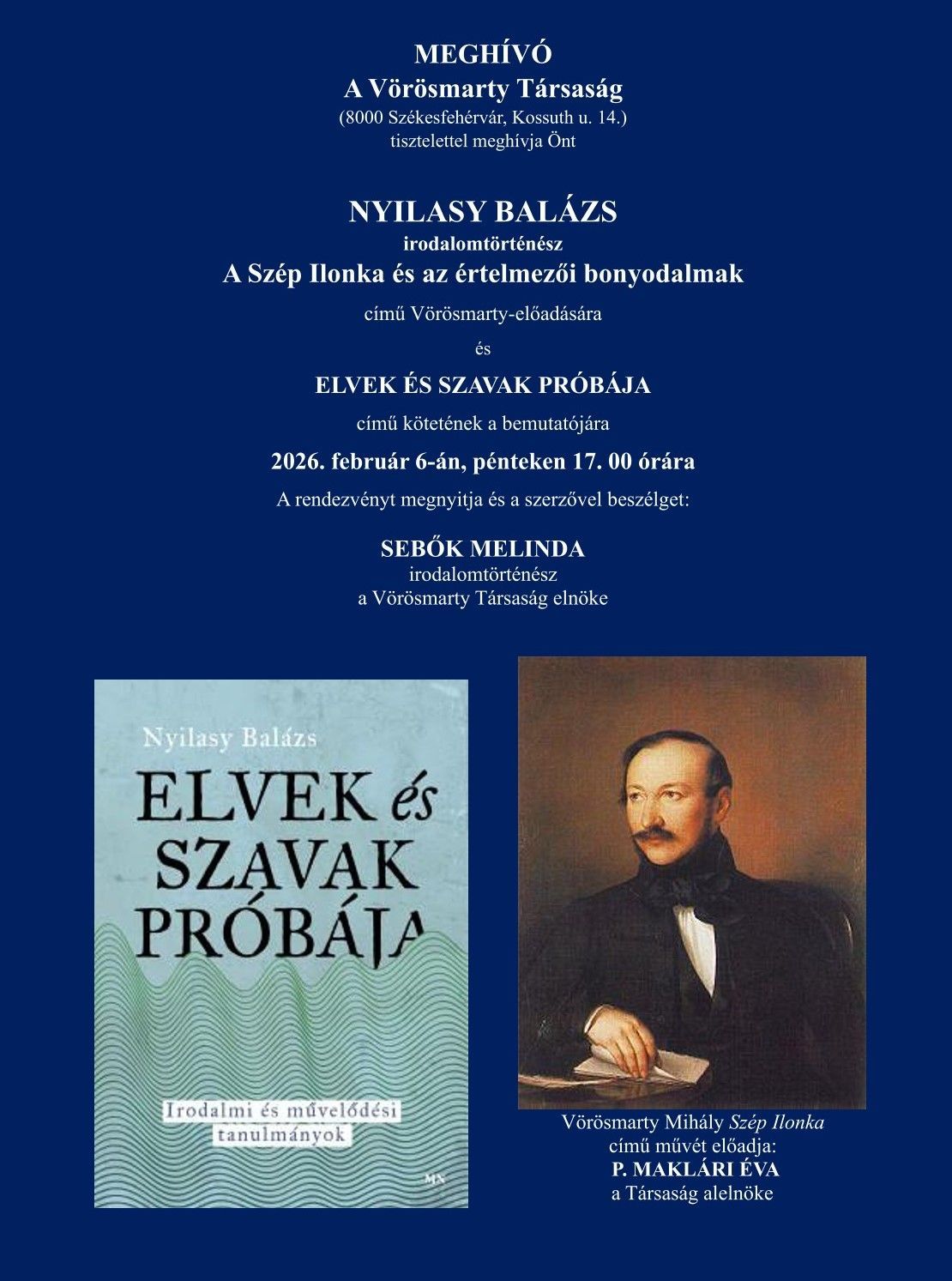 Vörösmarty-előadás és kötetbemutató irodalomkedvelőknek Fehérváron