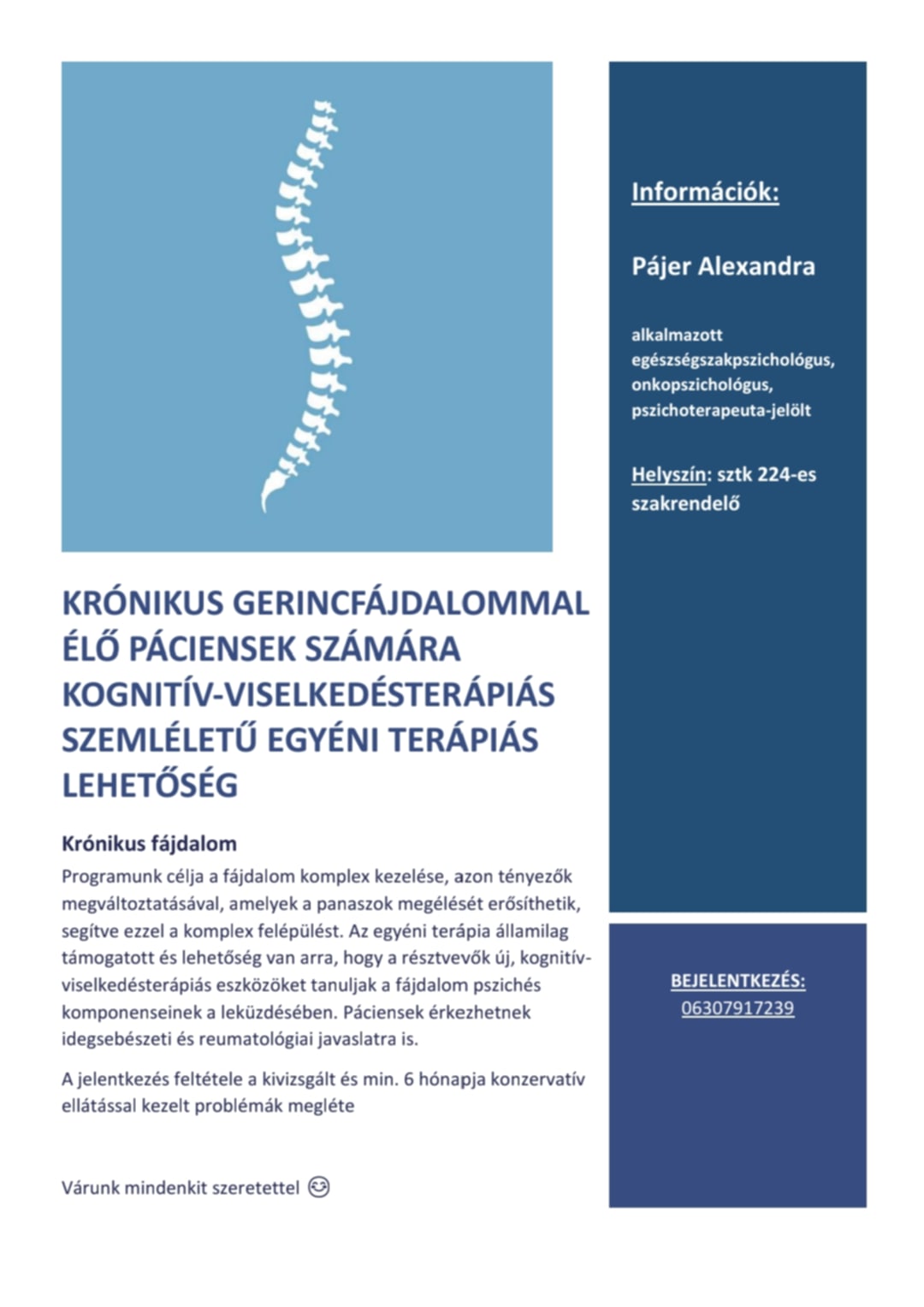 Gerincfájdalommal és emlőrákkal küzdőket segítő csoportok indulnak a kórházban