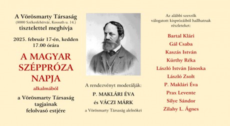 Felolvasóestet tart a Vörösmarty Társaság a magyar széppróza napja alkalmából