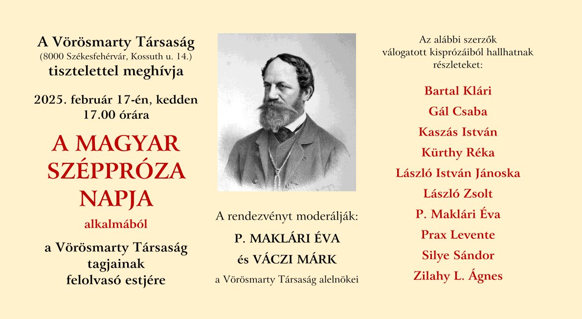 Felolvasóestet tart a Vörösmarty Társaság a magyar széppróza napja alkalmából