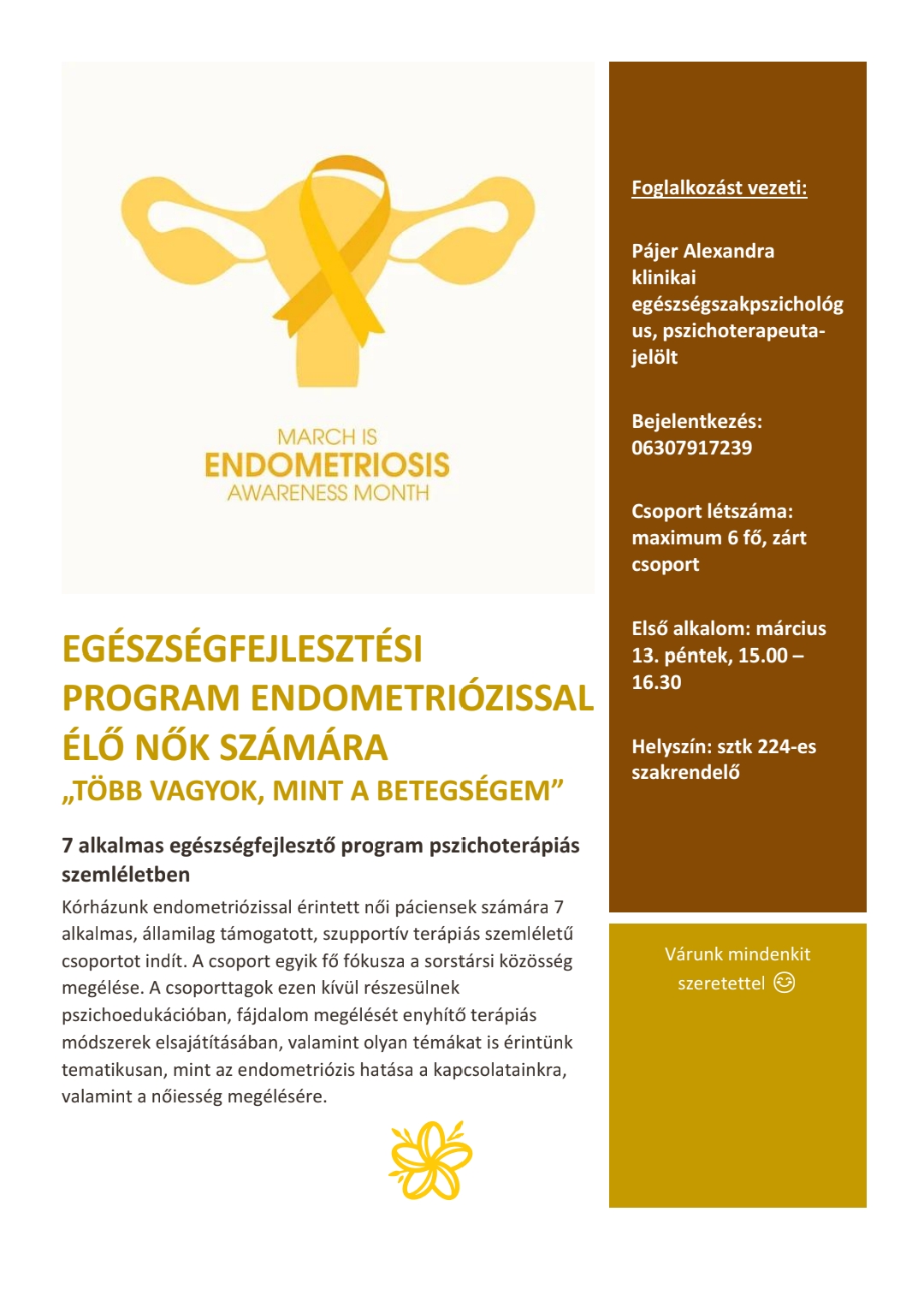 Endometriózissal élő nők számára indul pszichoterápiás csoport a kórházban