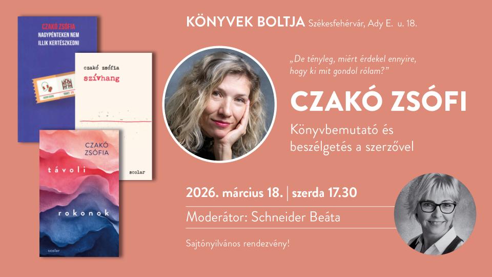 Író-olvasó találkozó lesz a Könyvek boltjában Czakó Zsófival