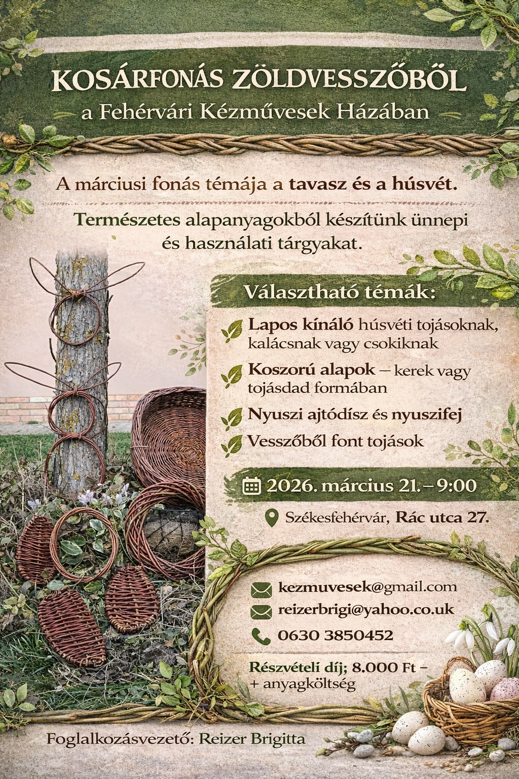 Húsvéti kosarak, ajtódíszek, vesszőtojás – mindent elkészíthetsz szombaton, a kézműves zöldvessző műhelyben
