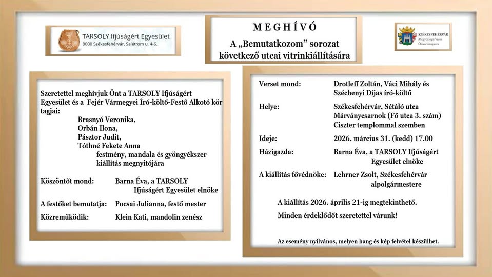 Újabb vitrinkiállítás nyílik a Fő utcán – ezúttal a Fejér Vármegyei Alkotó Kör tagjaival