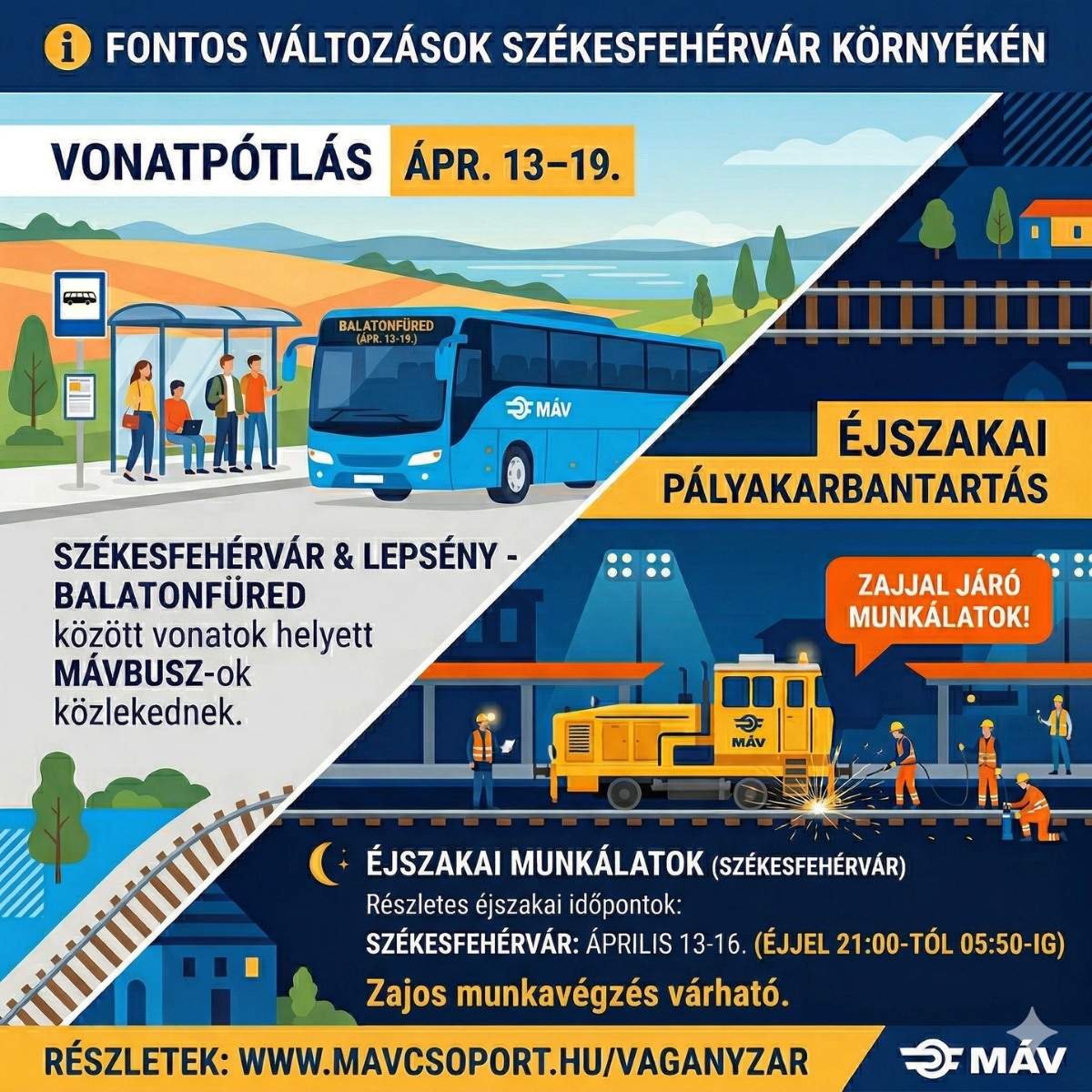 Vonatpótló buszok közlekednek a héten Fehérvárról és Lepsényből Balatonfüred felé