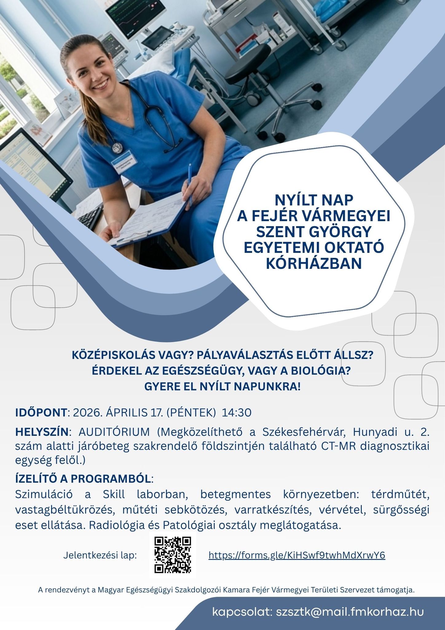 Középiskolások számára szervez nyílt napot a Szent György kórház