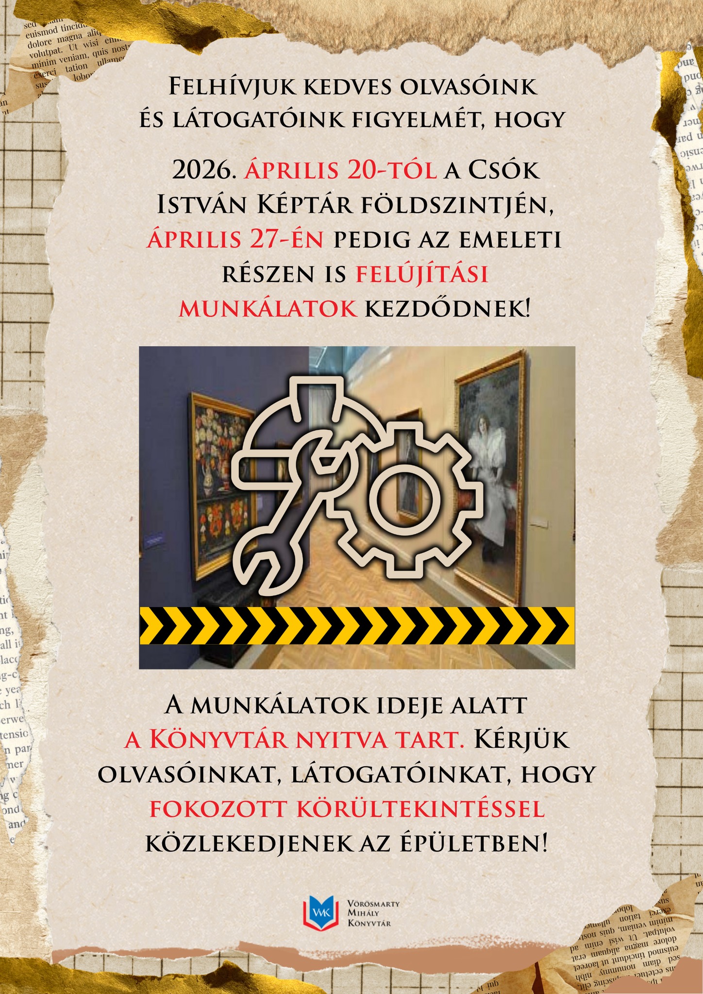 Felújítás kezdődik a Csók Képtárban, a könyvtár azonban zavartalanul látogatható