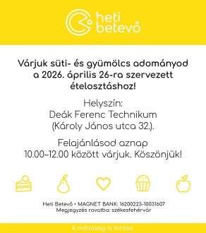 Fehérvári Heti Betevő – vasárnap folytatódik az ételosztás