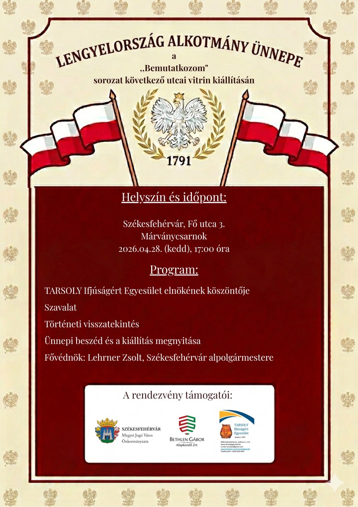 Lengyelország alkotmányos ünnepe – újabb vitrinkiállítás nyílik a Fő utcán