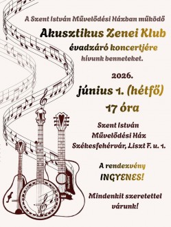 Évadzáró koncertre hívja a zenebarátokat az Akusztikus Zenei Klub