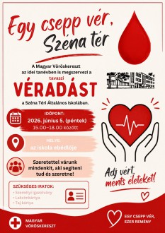 Véradás lesz június 5-én, pénteken délután a Széna Téri Általános Iskolában