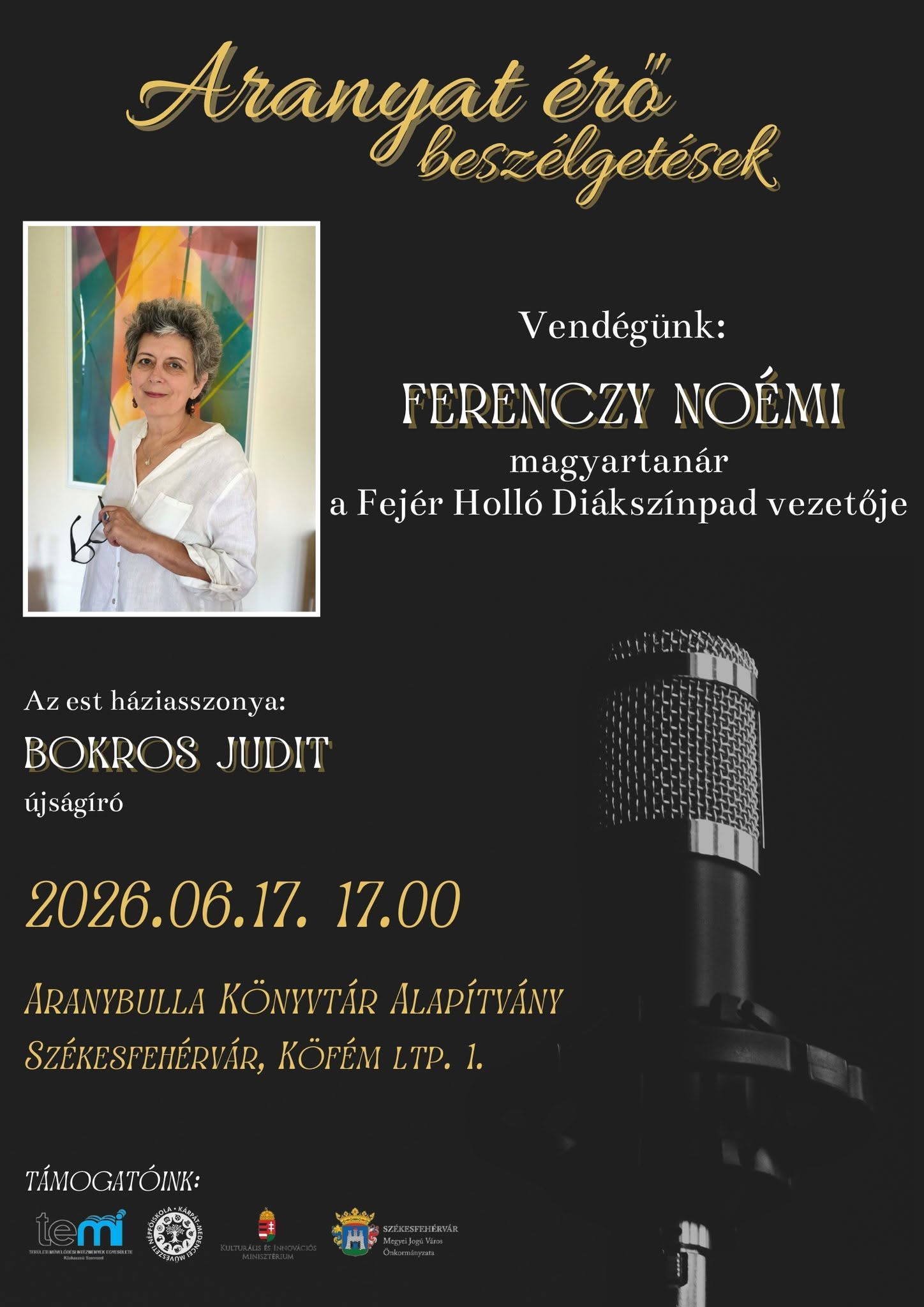 Aranyat érő beszélgetések – ezúttal Ferenczy Noémi lesz a vendég