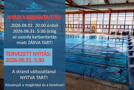 Augusztus 2-án kezdődik az éves karbantartás az uszodában