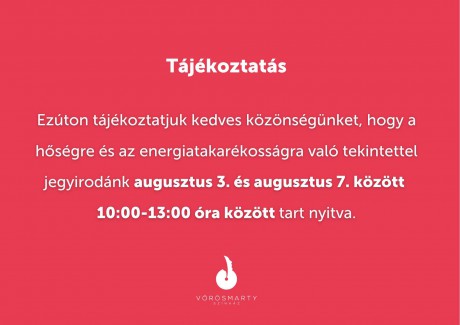 Változik a Vörösmarty Színház jegyirodájának nyitvatartása