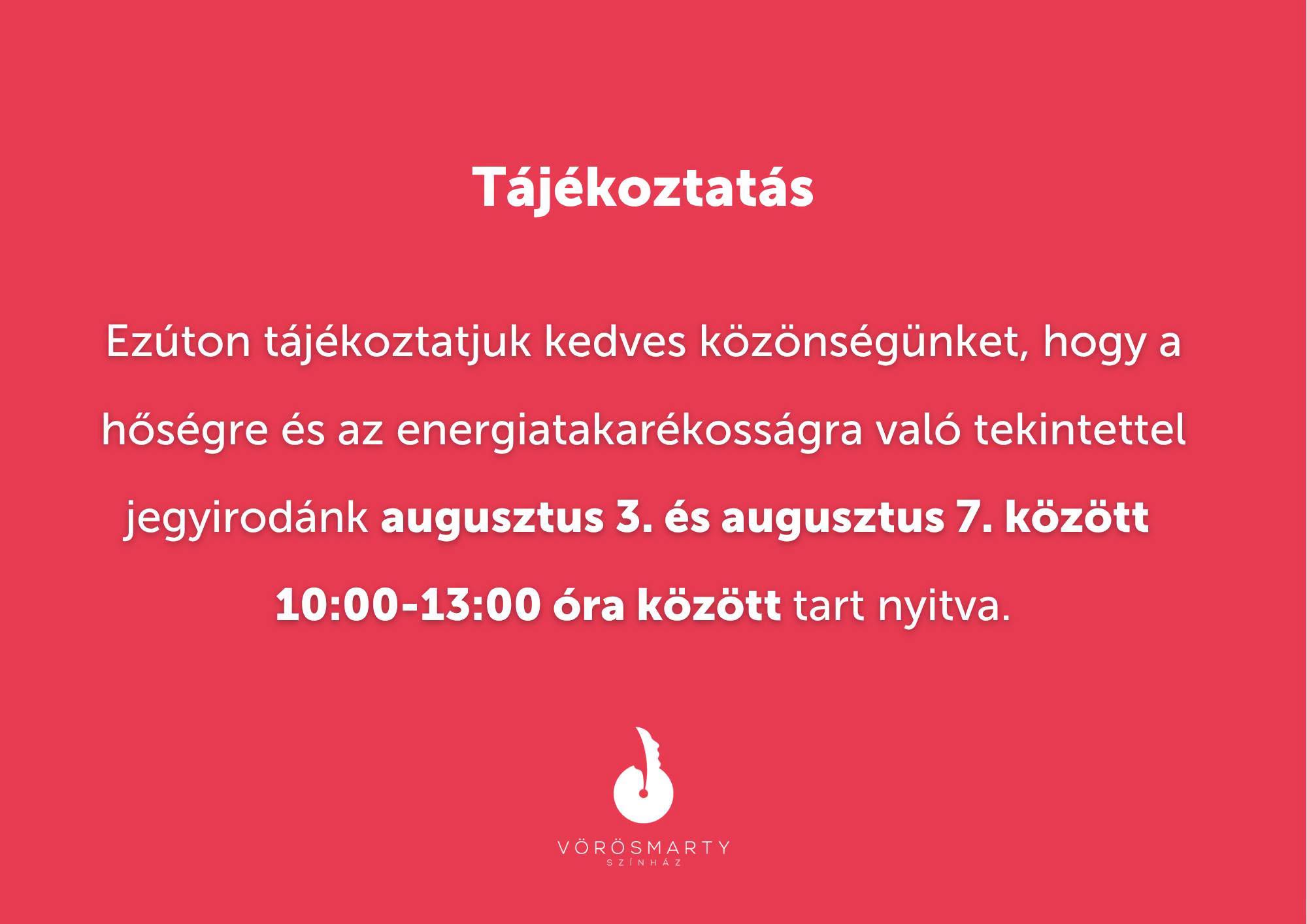 Változik a Vörösmarty Színház jegyirodájának nyitvatartása
