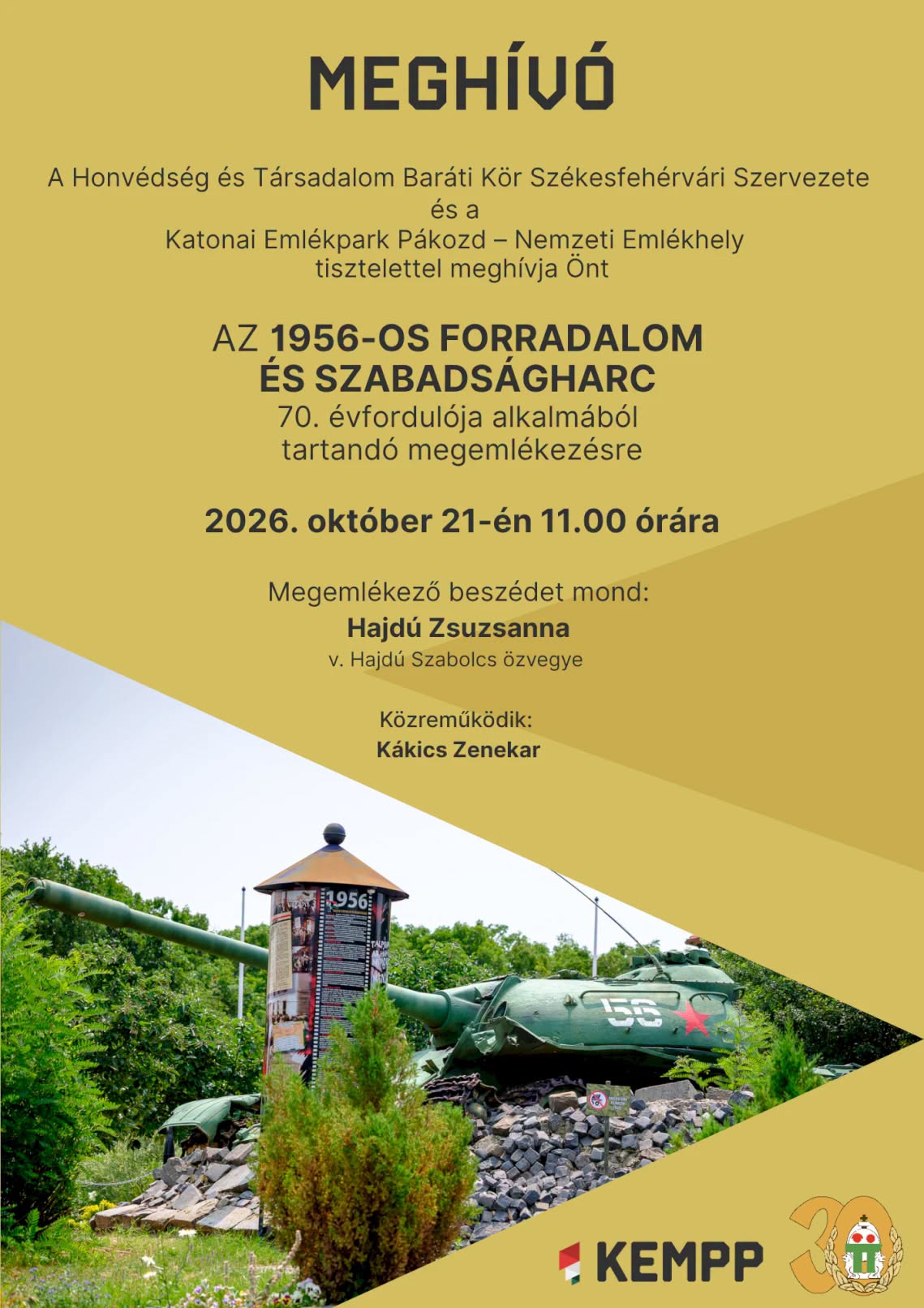 Az 1956-os forradalomra emlékeznek szerdán a pákozdi Katonai Emlékparkban